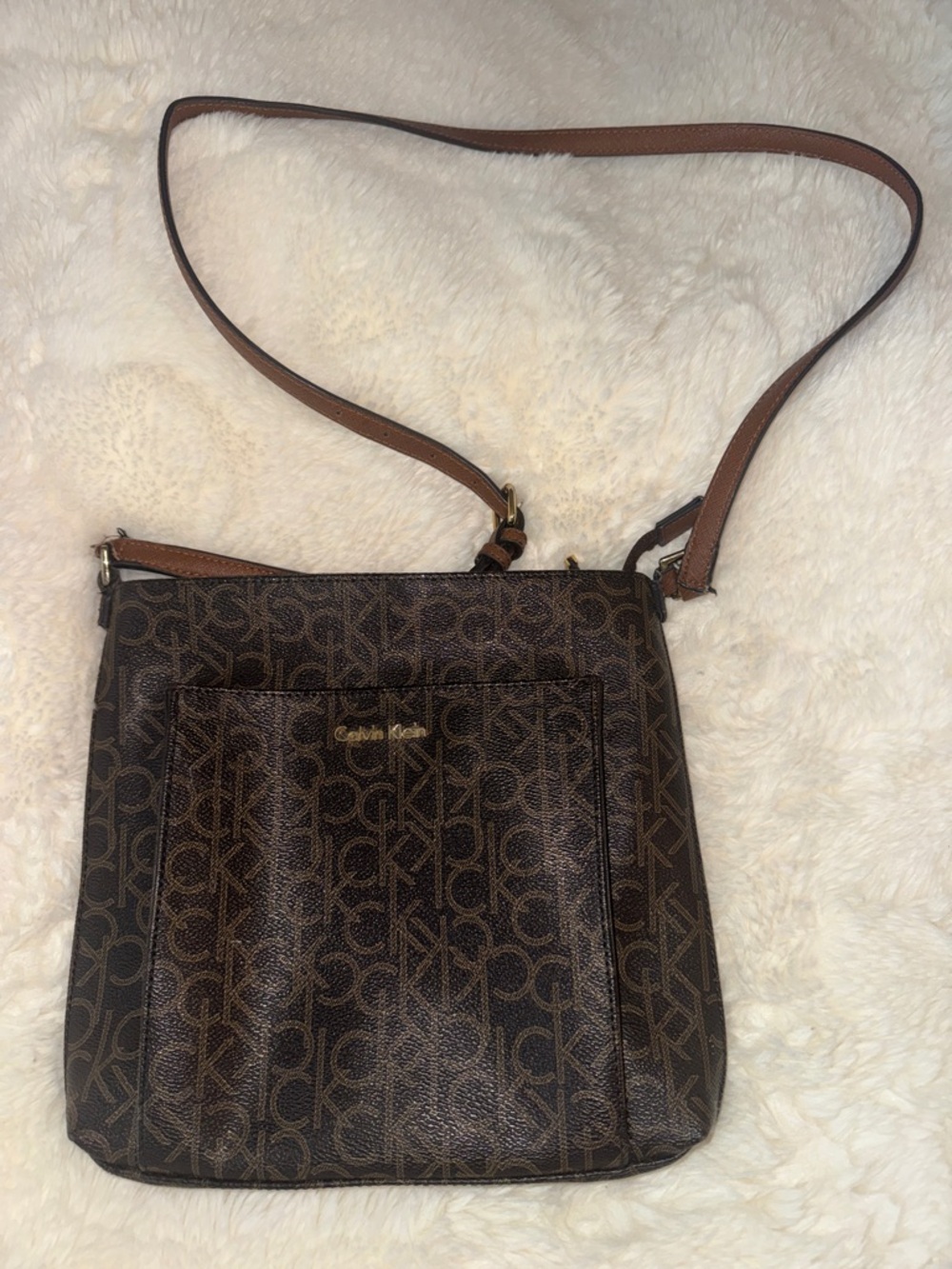 Calvin Klein Dark Brown Monogram Crossbody Bag